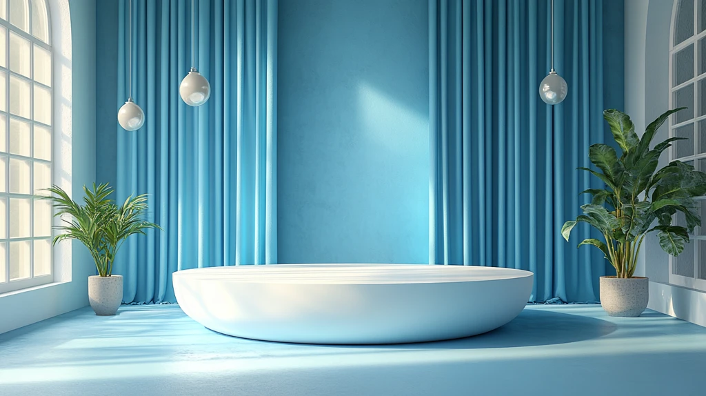 蓝色讲台与圆形底座