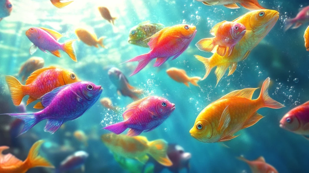 鱼群穿梭水面阳光