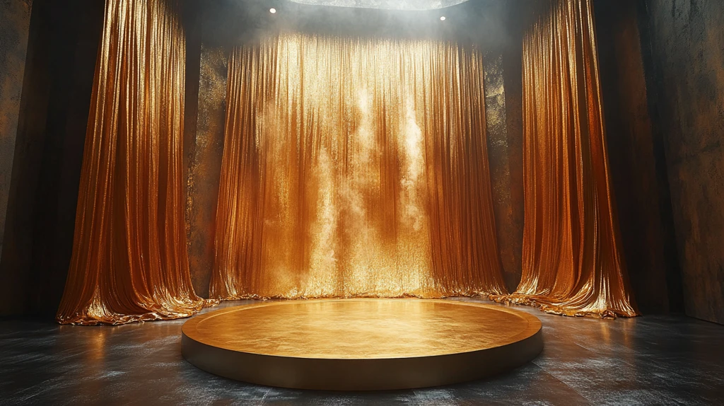 金幕布与金属栅栏展示台