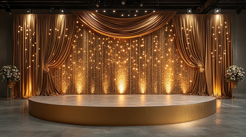 金幕布与金属栅栏展示台