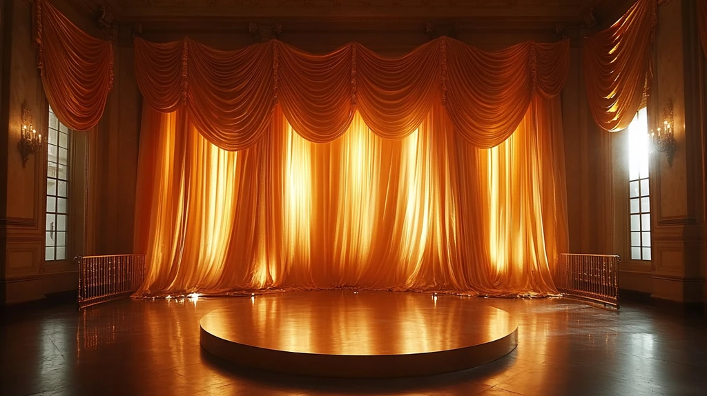 金幕布与金属栅栏展示台