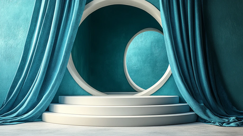 白色讲台与深绿背景