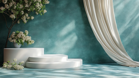 白色讲台与深绿背景