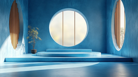 蓝色几何形状圆形舞台设计