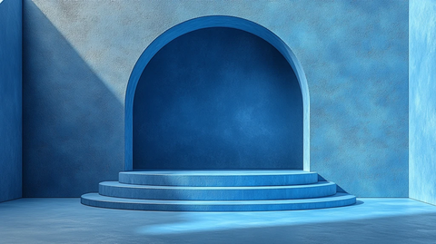 蓝色几何形状圆形舞台设计