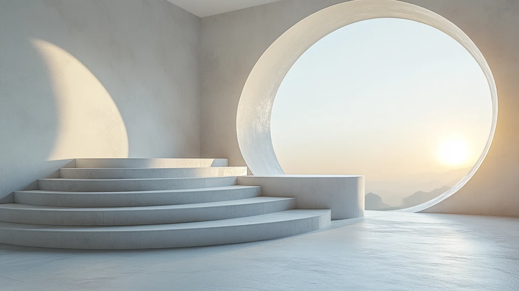 白色讲台与圆形窗