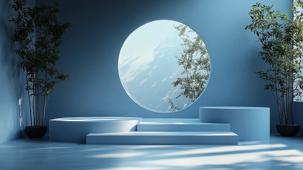 白色讲台与圆形窗