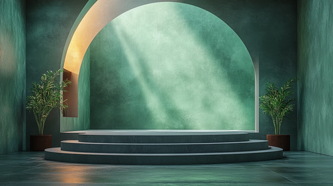 绿色灯光下的演讲台