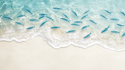 鱼群穿梭白沙海滩