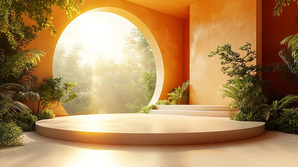 圆形白色丙烯平台植物3D渲染