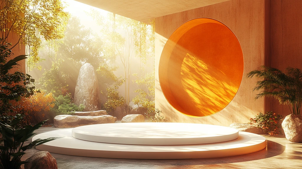 圆形白色丙烯平台植物3D渲染