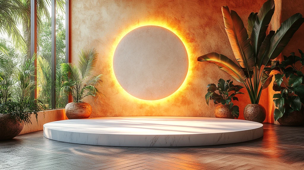 圆形白色丙烯平台植物3D渲染