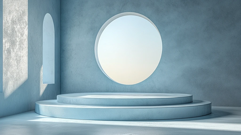 白色圆形讲台与波浪形设计