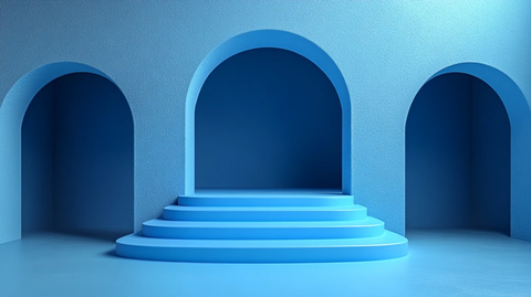 蓝色讲台白色背景