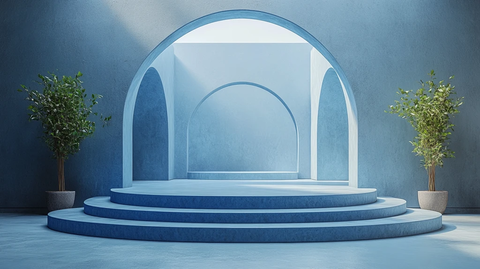 蓝色讲台白色背景