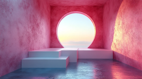 粉色渐变圆中心白展台