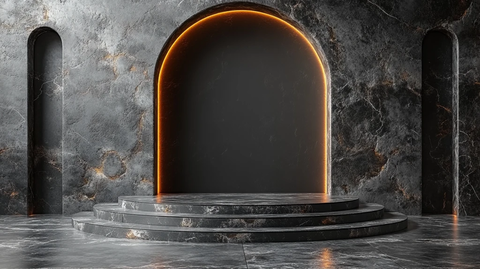 灰色背景黑色拱形圆形讲台