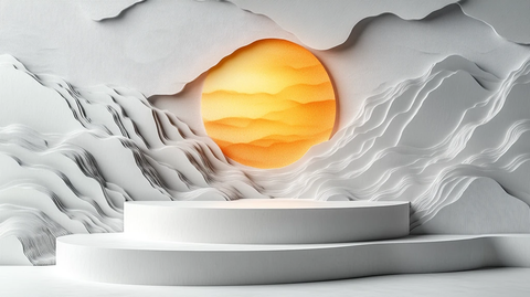 多边形讲台与纸艺背景