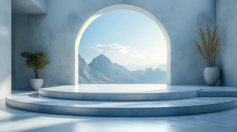 白色圆形舞台与蓝色天空