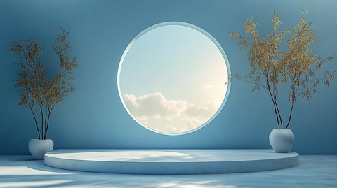 白色圆形舞台与蓝色天空