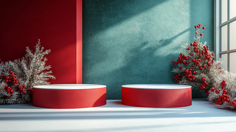 绿色红色圣诞工作室背景空讲台