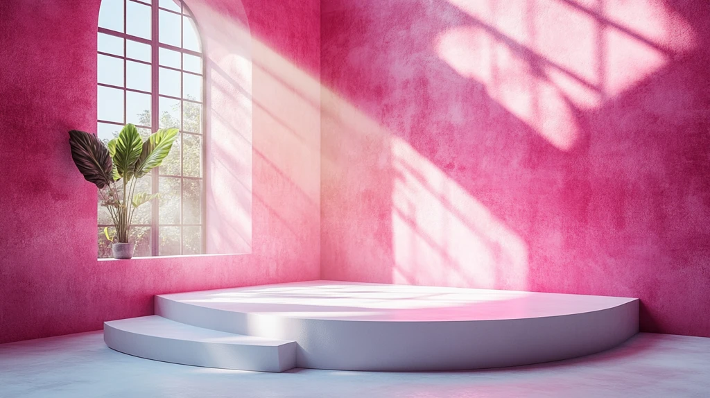 白色圆形舞台与粉色背景
