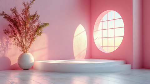 白色圆形舞台与粉色背景