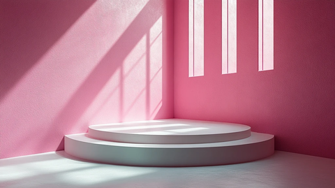 白色圆形舞台与粉色背景