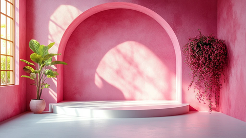 白色圆形舞台与粉色背景