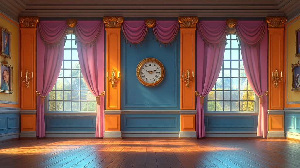 舞台时钟与紫色窗帘