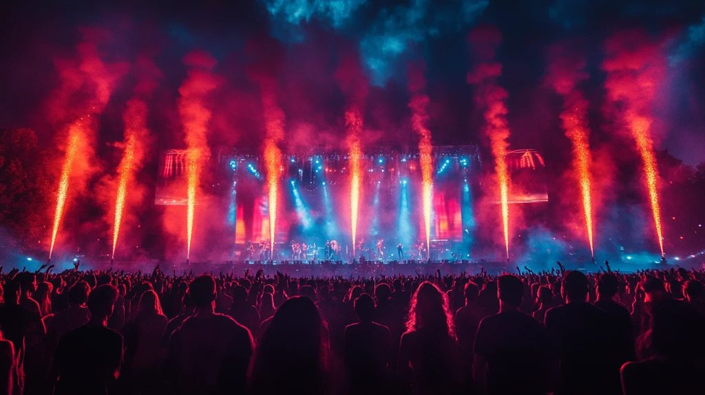 音乐节舞台LED屏幕灯光烟火