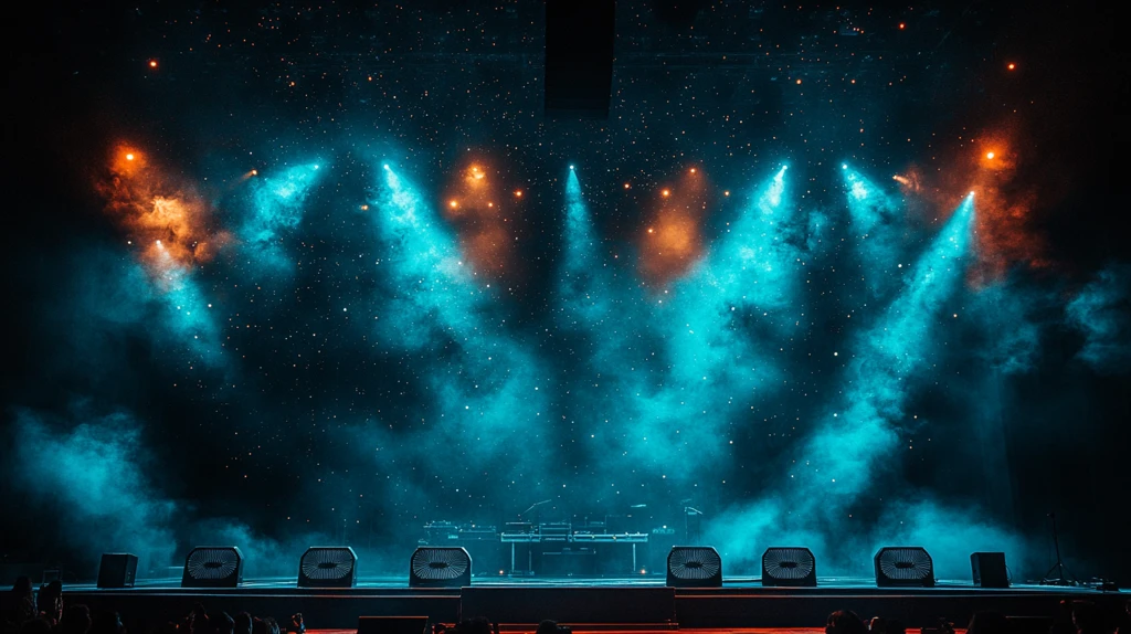 舞台下黑色风扇与星夜