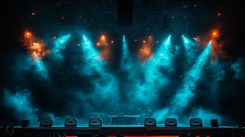 舞台下黑色风扇与星夜