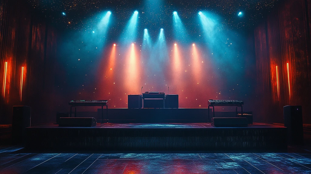 舞台下黑色风扇与星夜