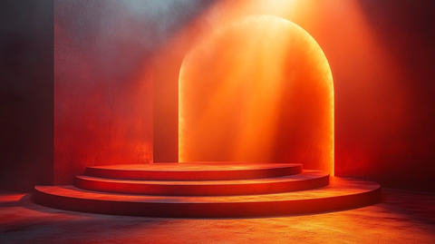 橙色演播室背景与讲台