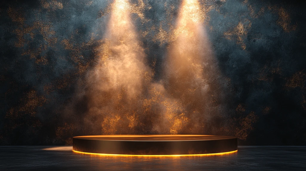 黑色金色背景与聚光灯下的基座