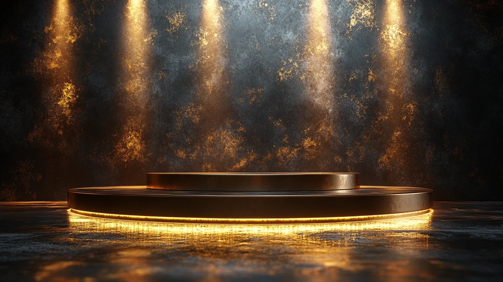 黑色金色背景与聚光灯下的基座
