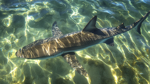 鲨鱼游弋清水中