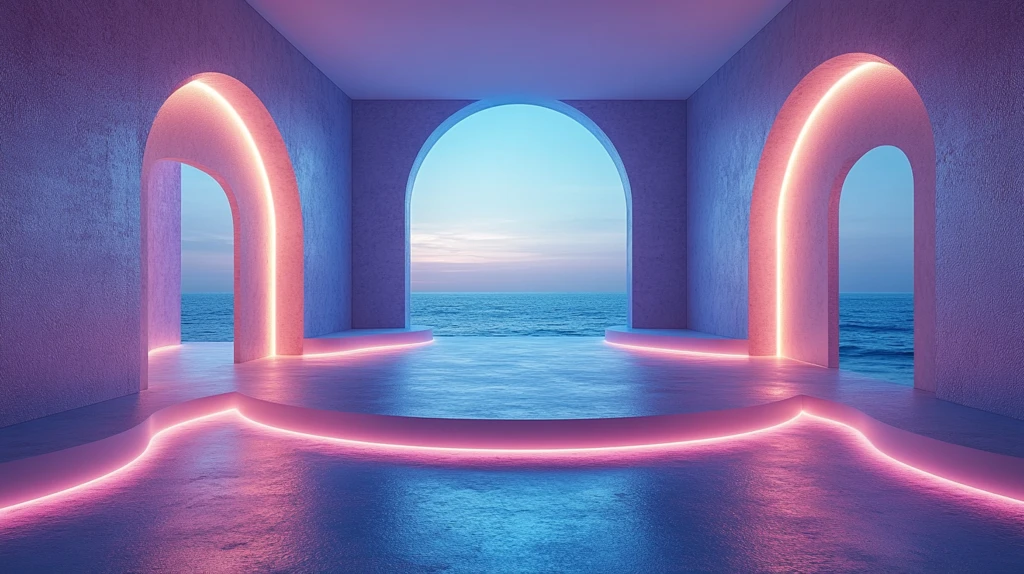 蓝色渐变背景圆形立柱展示台