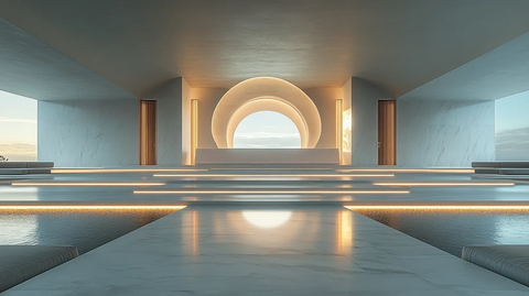 中央展示舞台与环绕走道