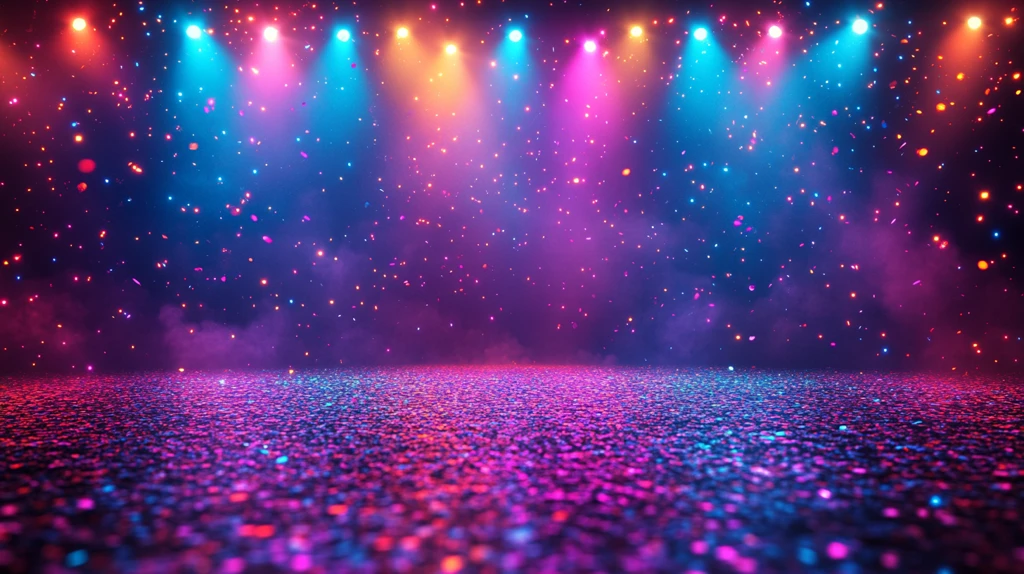 舞台灯光与彩带装饰