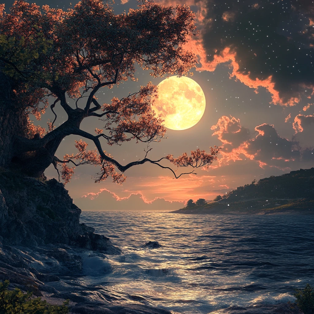 大海大地月光自然