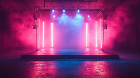 舞台桁架与三盏聚光灯侧视图