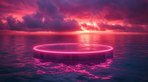 水面圆形舞台与漂浮麦克风