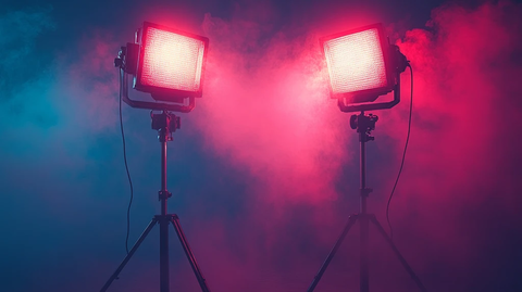 红蓝背景下的双角红点光