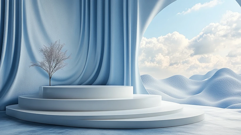 浅蓝波浪线背景展示平台