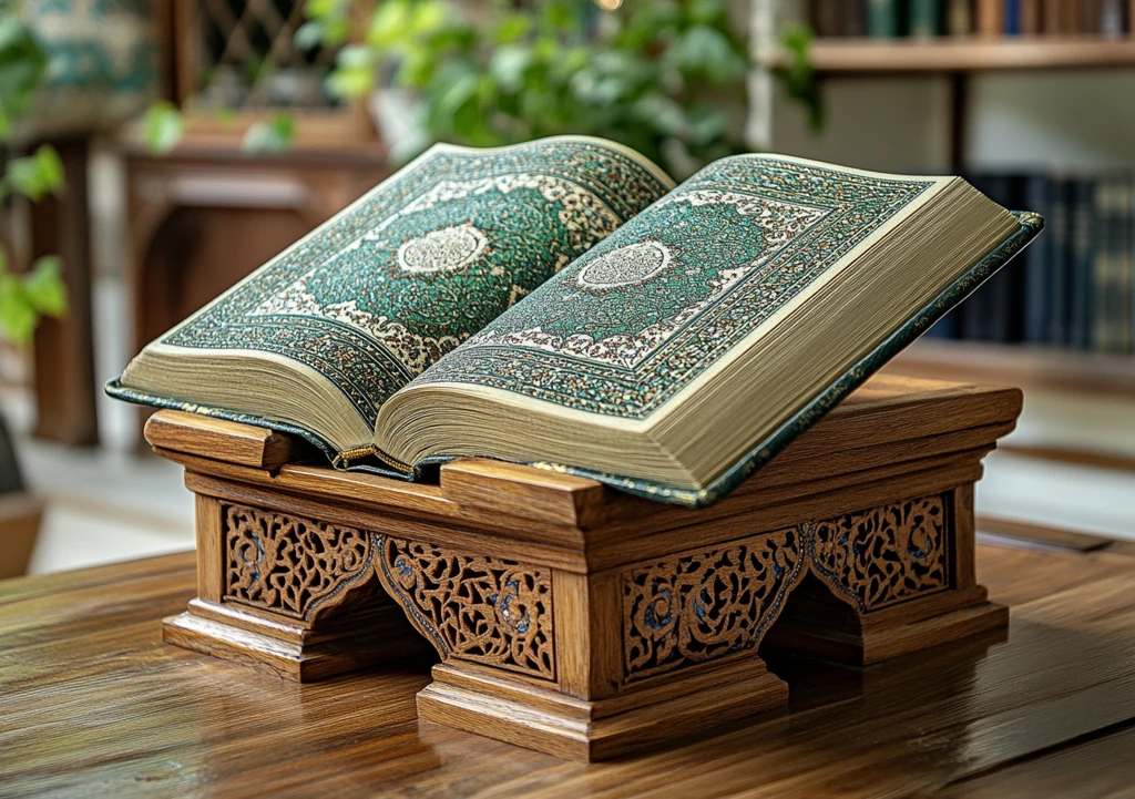 木制古兰经架与绿白封面