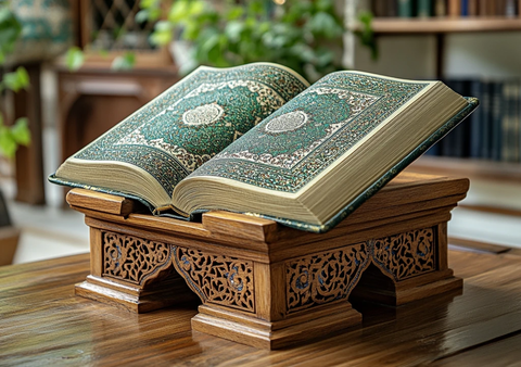 木制古兰经架与绿白封面