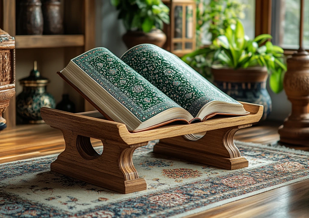 木制古兰经架与绿白封面