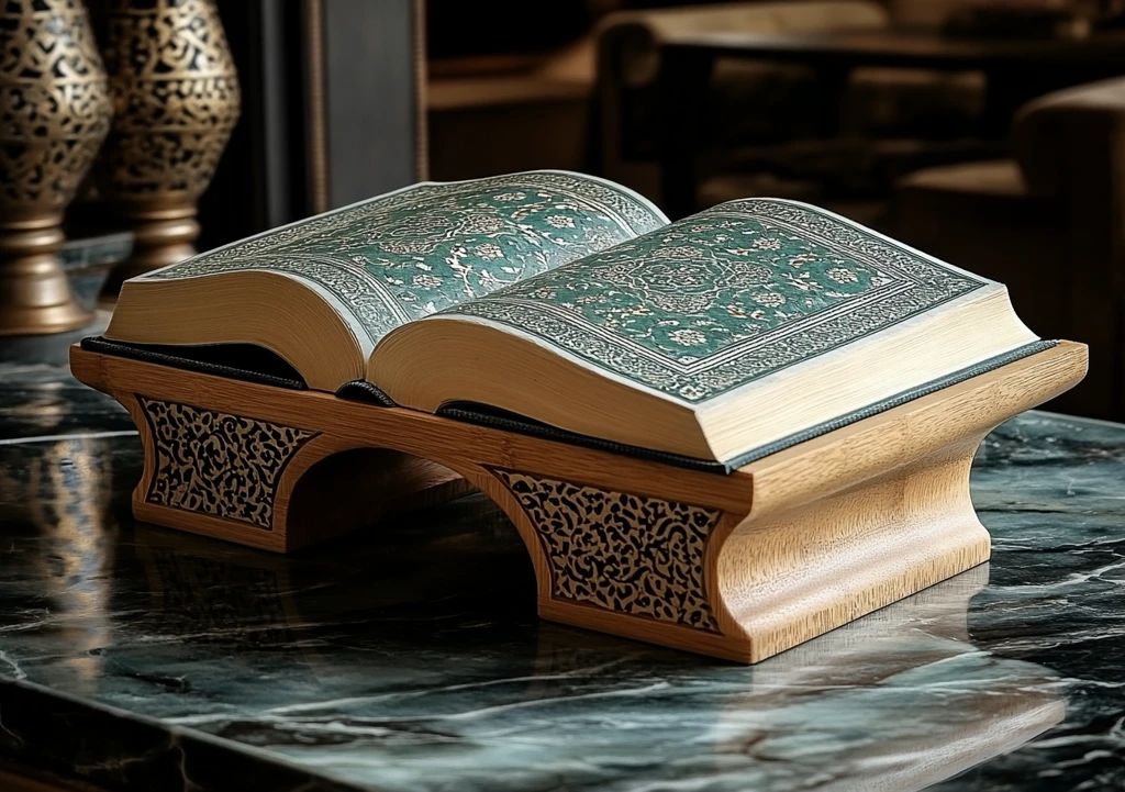 木制古兰经架与绿白封面